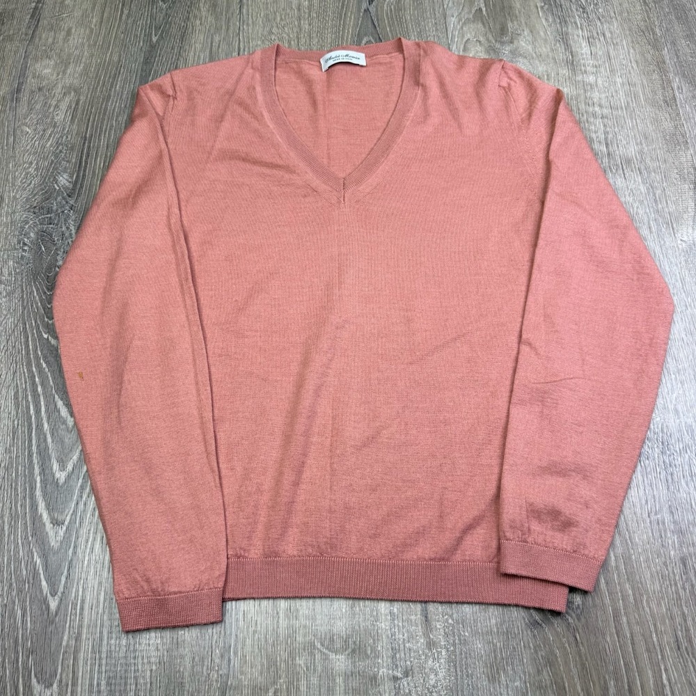 Andrè Maurice Womens Pink V-Neck Ribbed Cuffs Italy Made Pullover Sweater Size S - Picture 1 of 9